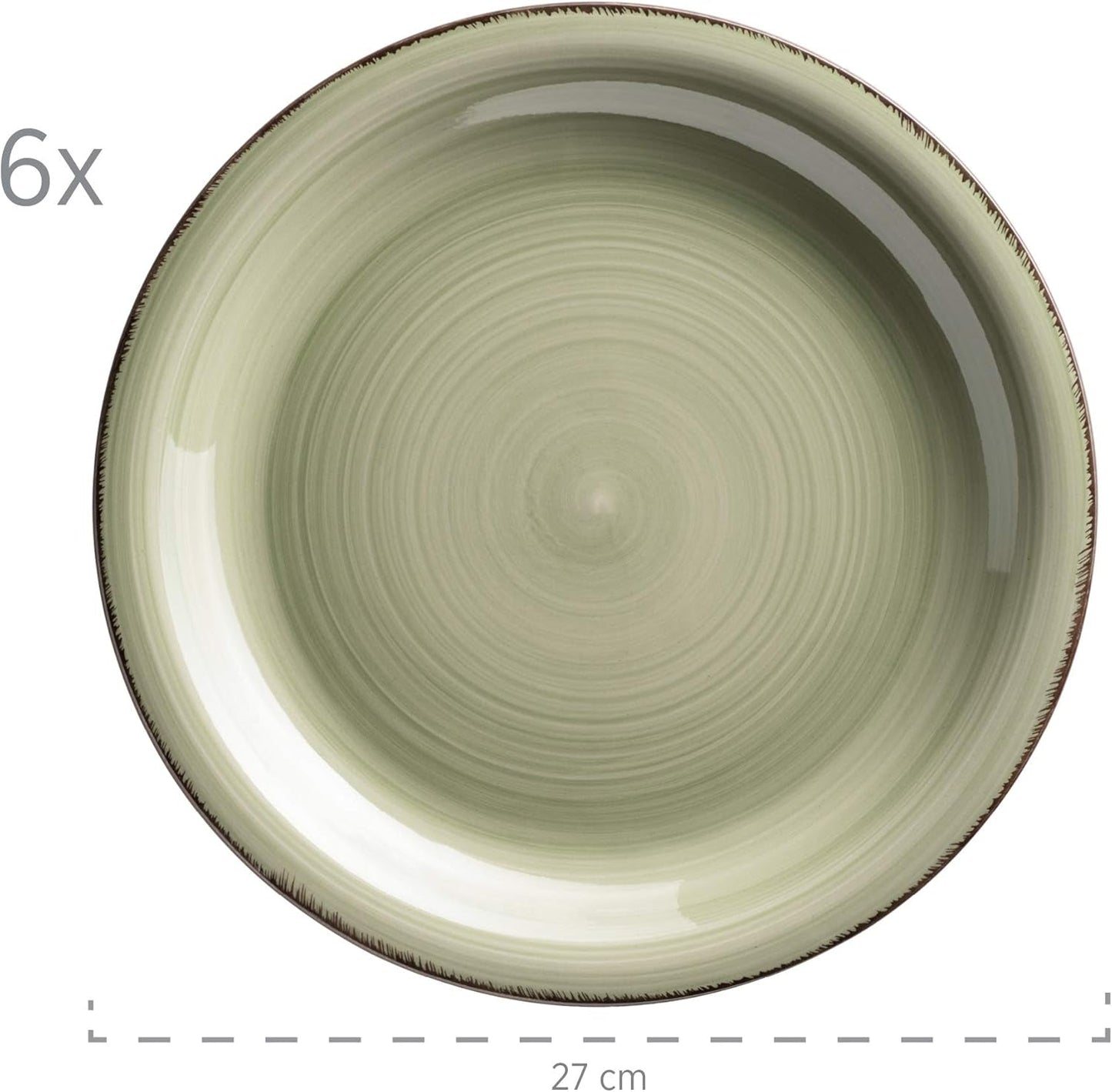 Set de veselă MÄSER pentru 6 persoane, aspect vintage modern, serviciu de masă cu 12 piese, pictat manual, verde, gresie, verde măsliniu (Bel Tempo II)