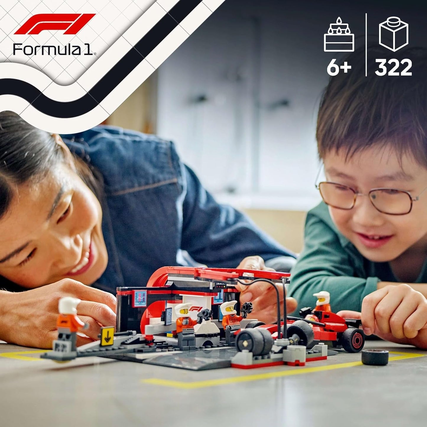 LEGO City F1 Pit Stop cu echipa și Ferrari Speedster - Set Formula 1 Pit Stop cu 1 pilot de curse și 4 minifigurine mecanice - Jucărie pentru mașini de curse pentru băieți și fete peste 6 ani - 60443 Seturi de constructie Besuche den LEGO-Store