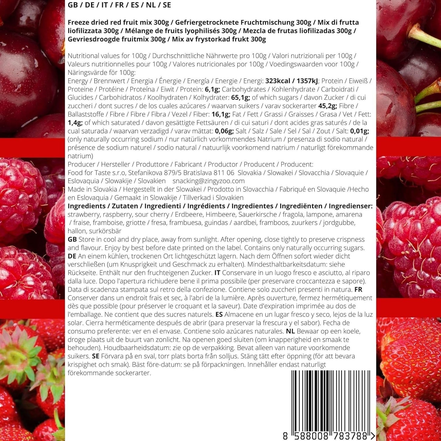 Freeze Dried Fruit Red Fruit Mix | XL 300g Freeze Dried Strawberries Raspberries Sour Cherries Dried Fruit Mix | Freeze Dried Fruit Strawberry Raspberry Sour Cherry | ZingyZoo Produse deshidratate Naty Shop