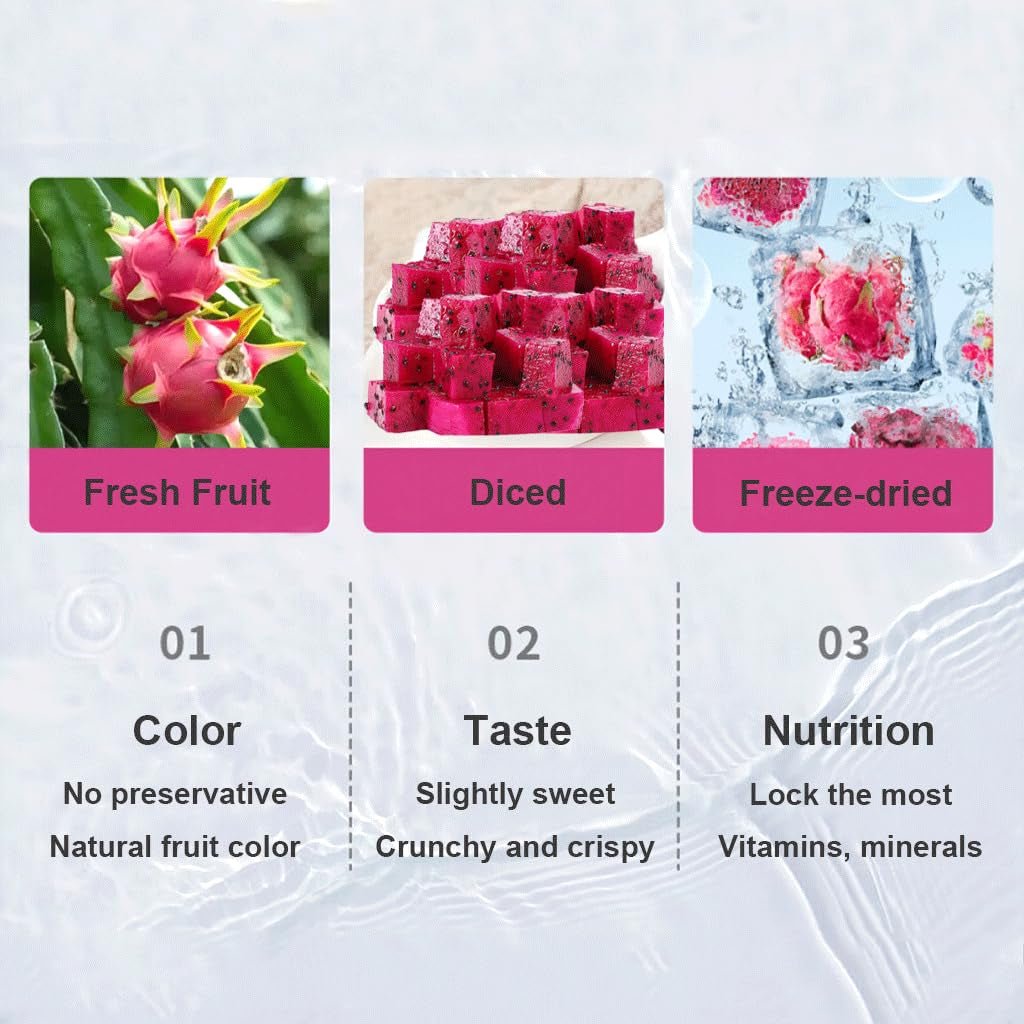 Fructe dragon liofilizate, 100g fructe dragon condimentate cu 1 ingredient, fără zahăr adăugat, cuburi de fructe dragon pentru băut Produse deshidratate Magazinul meu