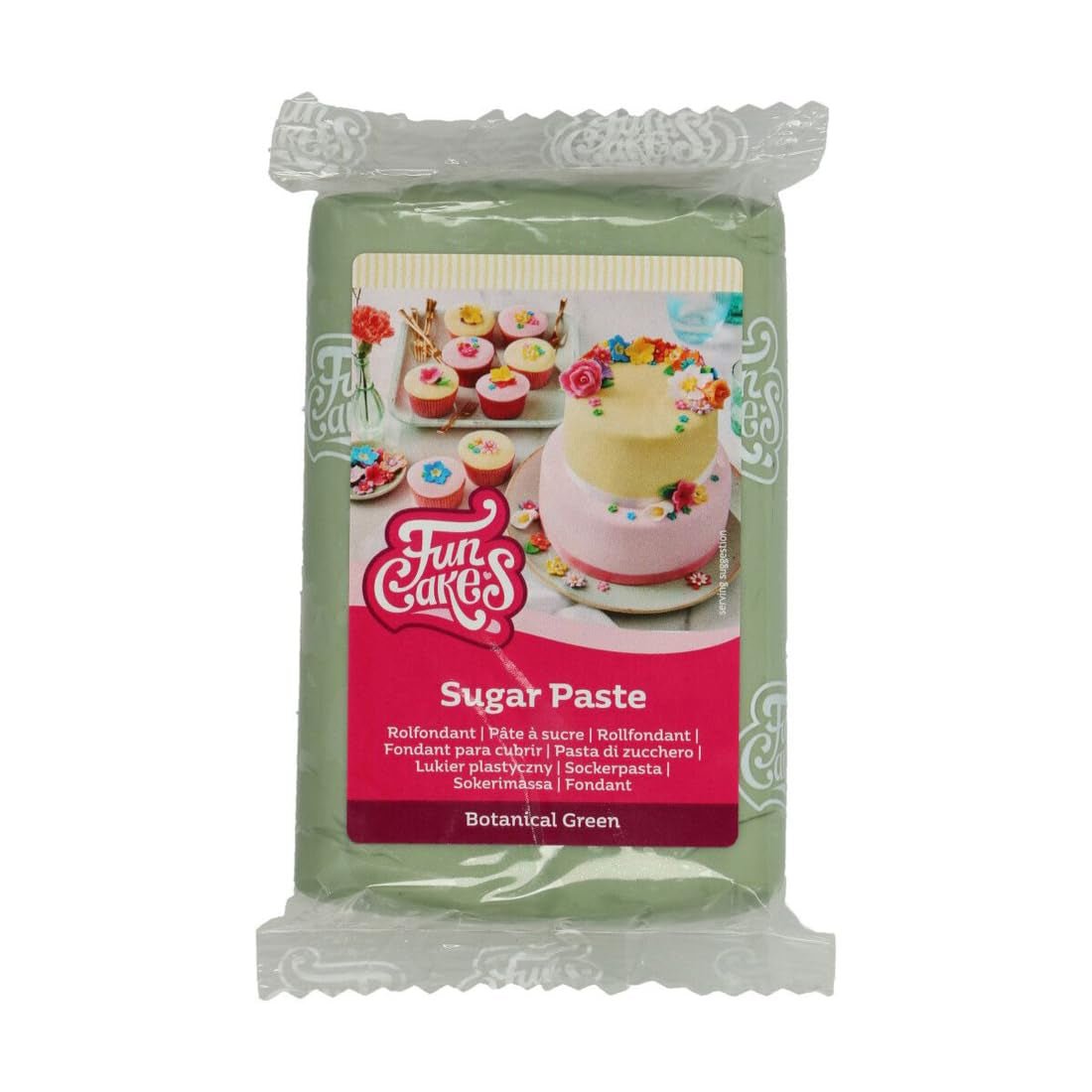 FunCakes roll fondant Botanical Green: Ușor de utilizat, neted, flexibil, moale și pliabil, perfect pentru decorarea torturilor, halal, kosher și fără gluten, 250g Pasta de zahar Naty Shop Verde botanic 250 G