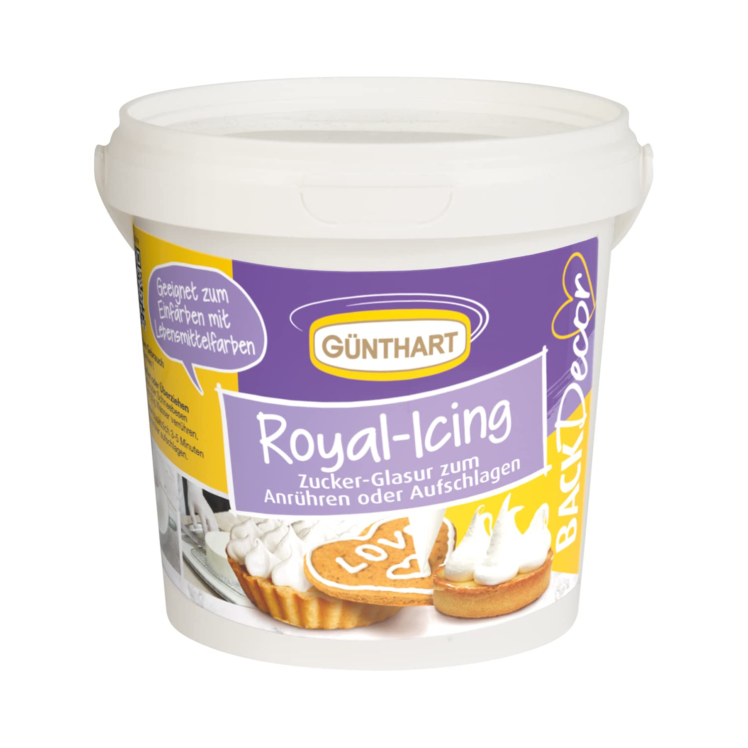 Găleată Günthart BackDecor Royal Icing cu 300 g pulbere pentru decorarea produselor de patiserie sau ca strat de acoperire, 1 pachet (300 g) Pasta de zahar Naty Shop