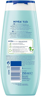 Gel de duș, șampon și balsam NIVEA KIDS 3in1, îngrijire și curățare pentru copii cu un parfum magic de mere, extra blând, îngrijire fără săpun pentru păr și piele pentru copii (250 ml) Copii - Baie si Skincare Naty Shop