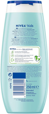 Gel de duș, șampon și balsam NIVEA KIDS 3in1, îngrijire și curățare pentru copii cu un parfum magic de mere, extra blând, îngrijire fără săpun pentru păr și piele pentru copii (250 ml) Copii - Baie si Skincare Naty Shop