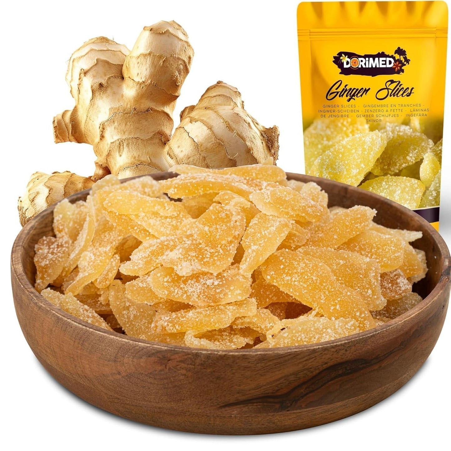 Ghimbir confiat în bucăți 1 kg | Fructe uscate deshidratate Felii de ghimbir glazurate | Ghimbir confiat în felii | Frunze uscate îndulcite | IDEAL pentru rețete | Vegetarieni și vegani. Produse deshidratate Naty Shop Titlu implicit