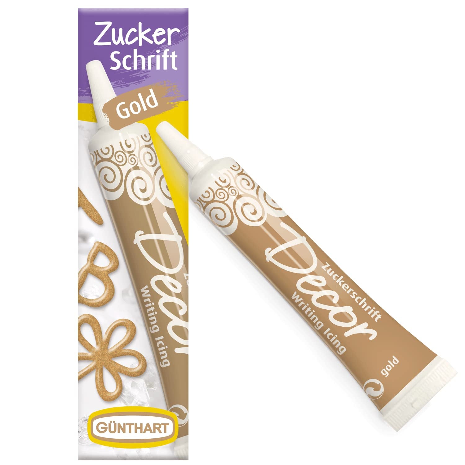 Günthart BackDecor 25 gr litere de zahăr ALB pentru orice desert în culoare albă din zahăr pentru litere și modele frumoase, 1 pachet (25 gr) Pasta de zahar Naty Shop Mic Aur scrisori de zahăr