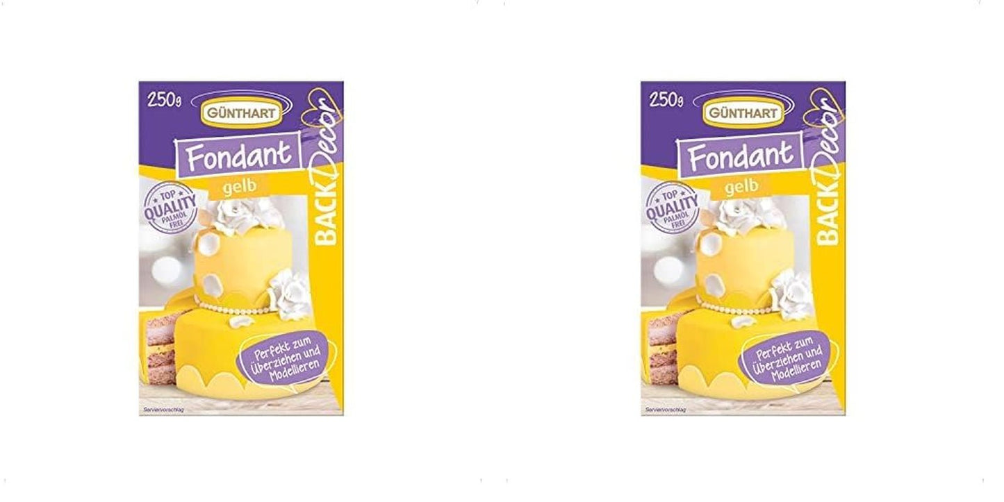 Günthart BackDecor 250 fondant verde, 100% vegan, fără ulei de palmier, rezistent la rupere pentru a acoperi prăjituri și produse de patiserie, potrivit pentru modelare, 1 pachet (1 x 250 g) Pasta de zahar Naty Shop 250 G (pachet de 2) Galben