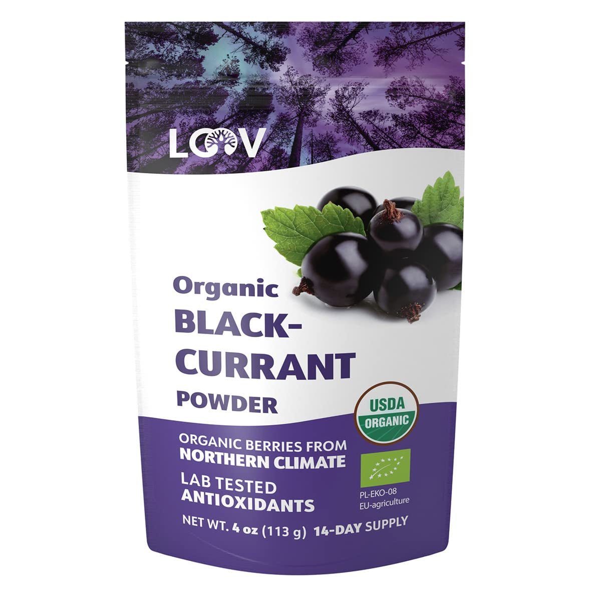 LOOV Pudră organică de coacăze negre, Fabricată din 100% coacăze negre întregi, Fructe de pădure organice liofilizate și pudrate, Cultivate în Europa de Nord, Fără zahăr adăugat, 113 g Produse deshidratate Naty Shop Titlu implicit