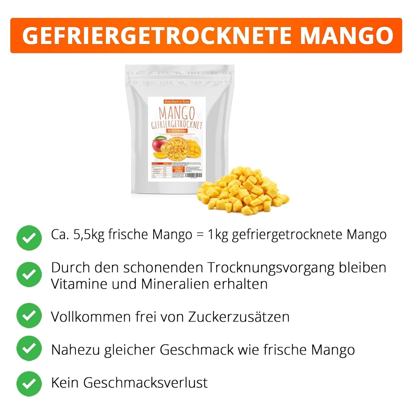 Mango liofilizat, 250g fructe liofilizate, fără aditivi, fructat, fabricat în Germania Produse deshidratate Naty Shop