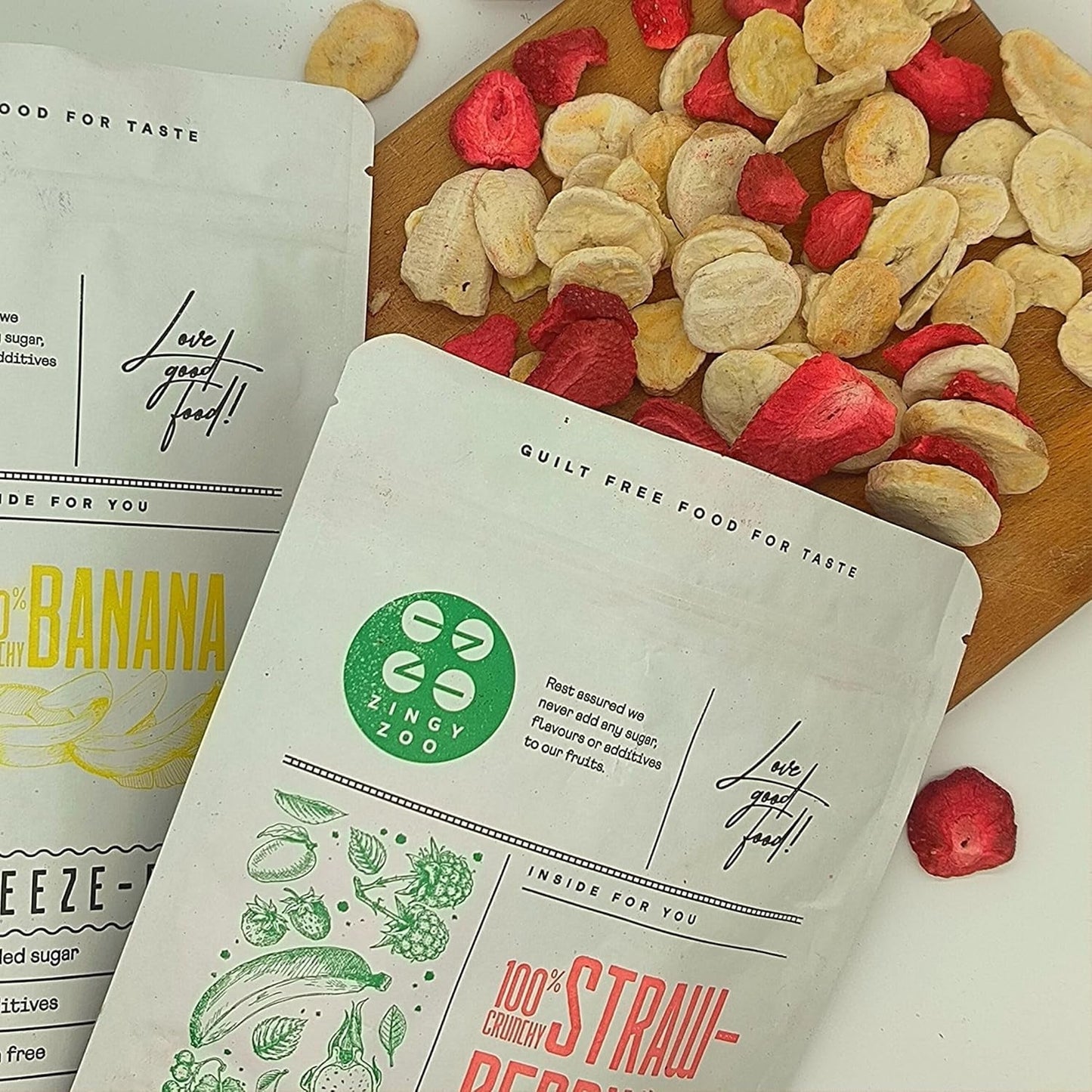 Mix de fructe liofilizate ErdBana XL 300g | Banane liofilizate + căpșuni liofilizate Set degustare fructe liofilizate | Mix de fructe liofilizate căpșuni și banane | ZingyZoo Produse deshidratate Naty Shop
