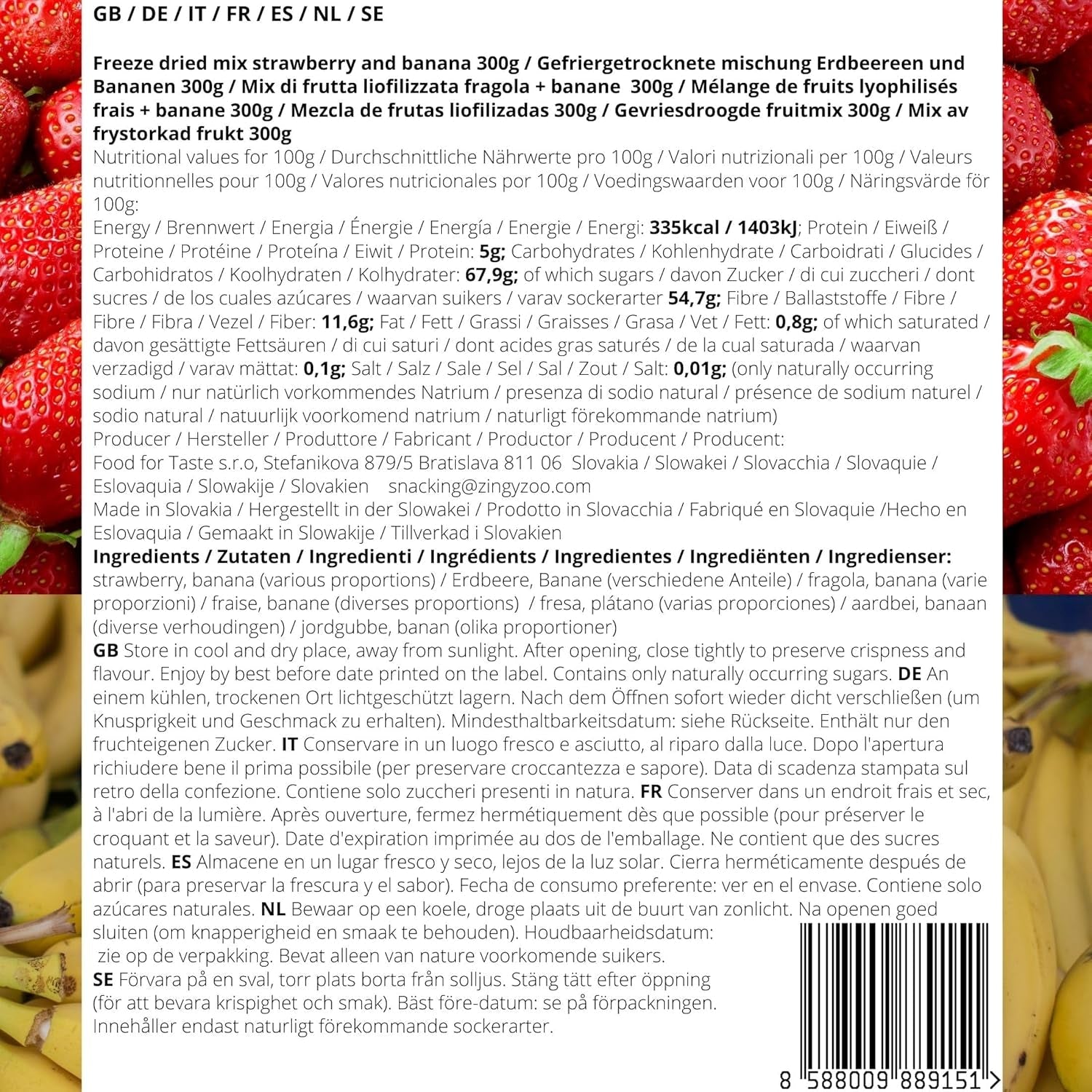 Mix de fructe liofilizate ErdBana XL 300g | Banane liofilizate + căpșuni liofilizate Set degustare fructe liofilizate | Mix de fructe liofilizate căpșuni și banane | ZingyZoo Produse deshidratate Naty Shop