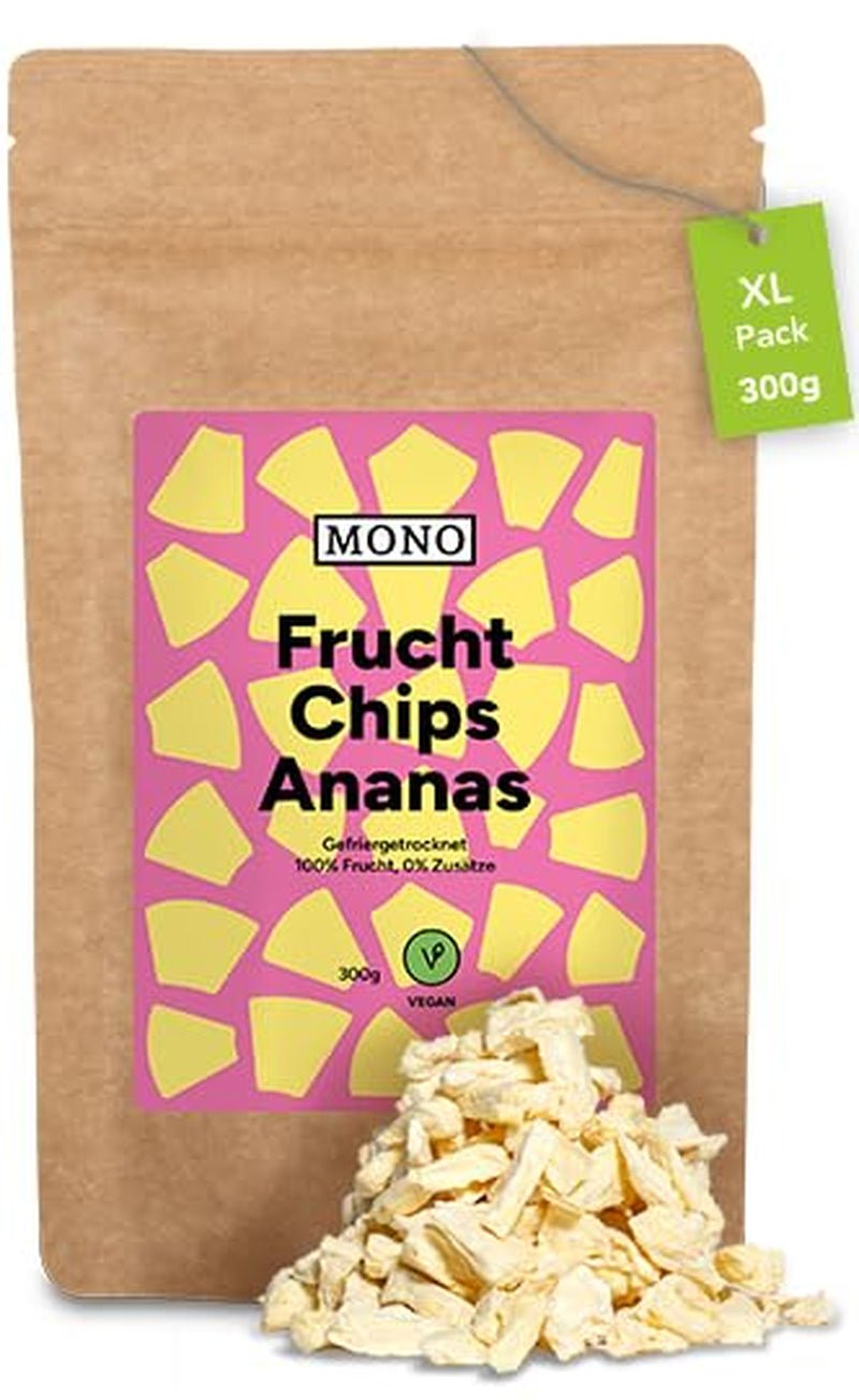 Mono chipsuri liofilizate - 300g chipsuri de căpșuni din căpșuni 100% naturale - fructe tropicale uscate - fructe uscate de căpșuni - gustare pentru muesli și deserturi - chipsuri de căpșuni Produse deshidratate Naty Shop Chipsuri cu ananas