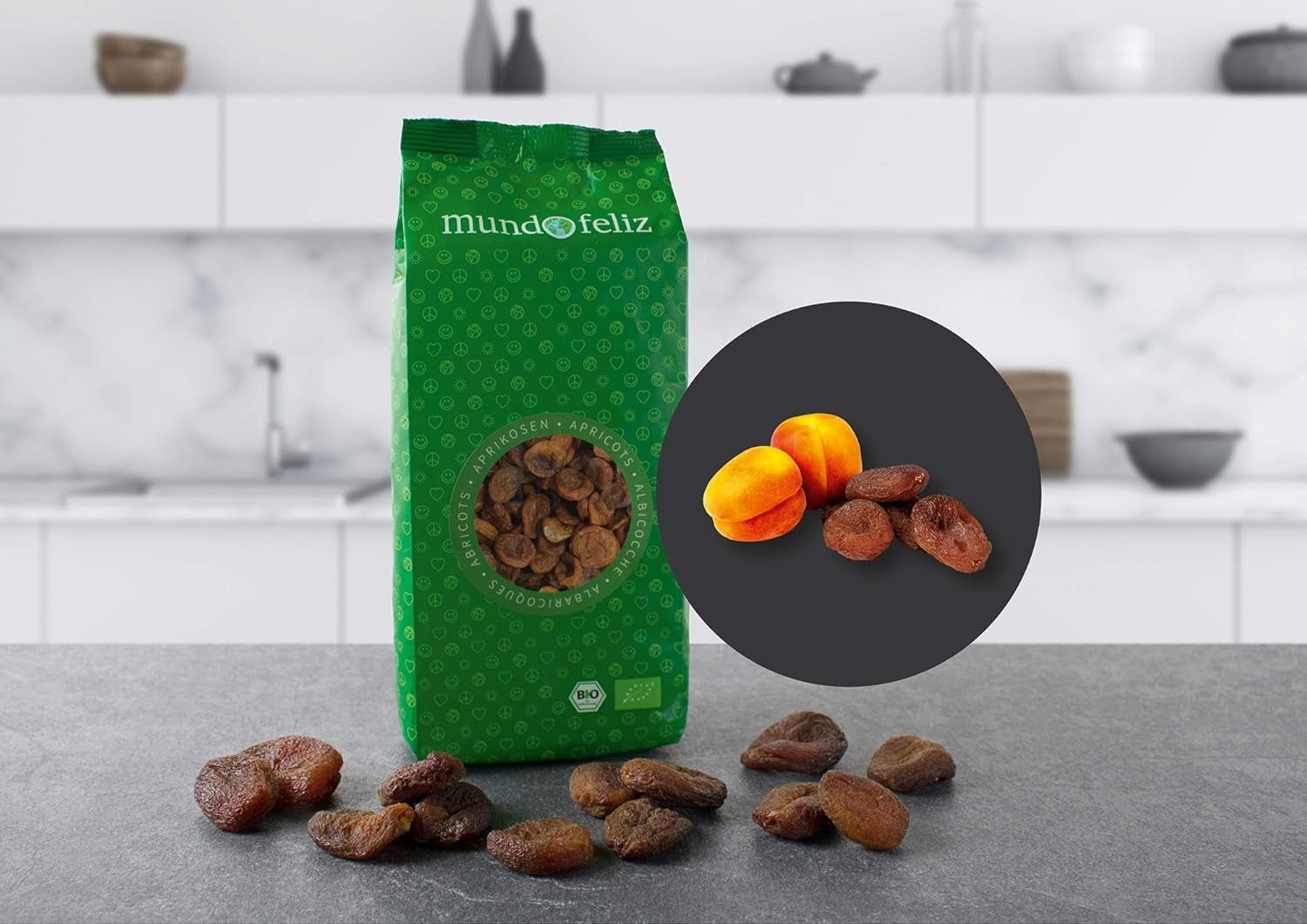 Mundo Feliz Caise uscate cu sâmburi din agricultura ecologică, 2 x 500 g Produse deshidratate Magazinul meu