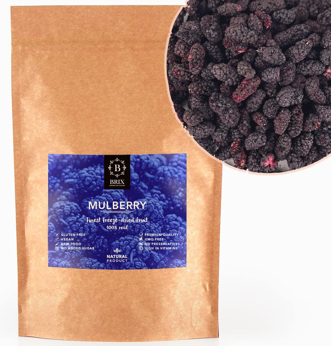Mure BRIX | Mure uscate naturale 95 g | Premiul Great Taste pentru fructe uscate | Fără OMG, fără gluten, vegan, vitamine conservate Produse deshidratate Naty Shop Titlu implicit
