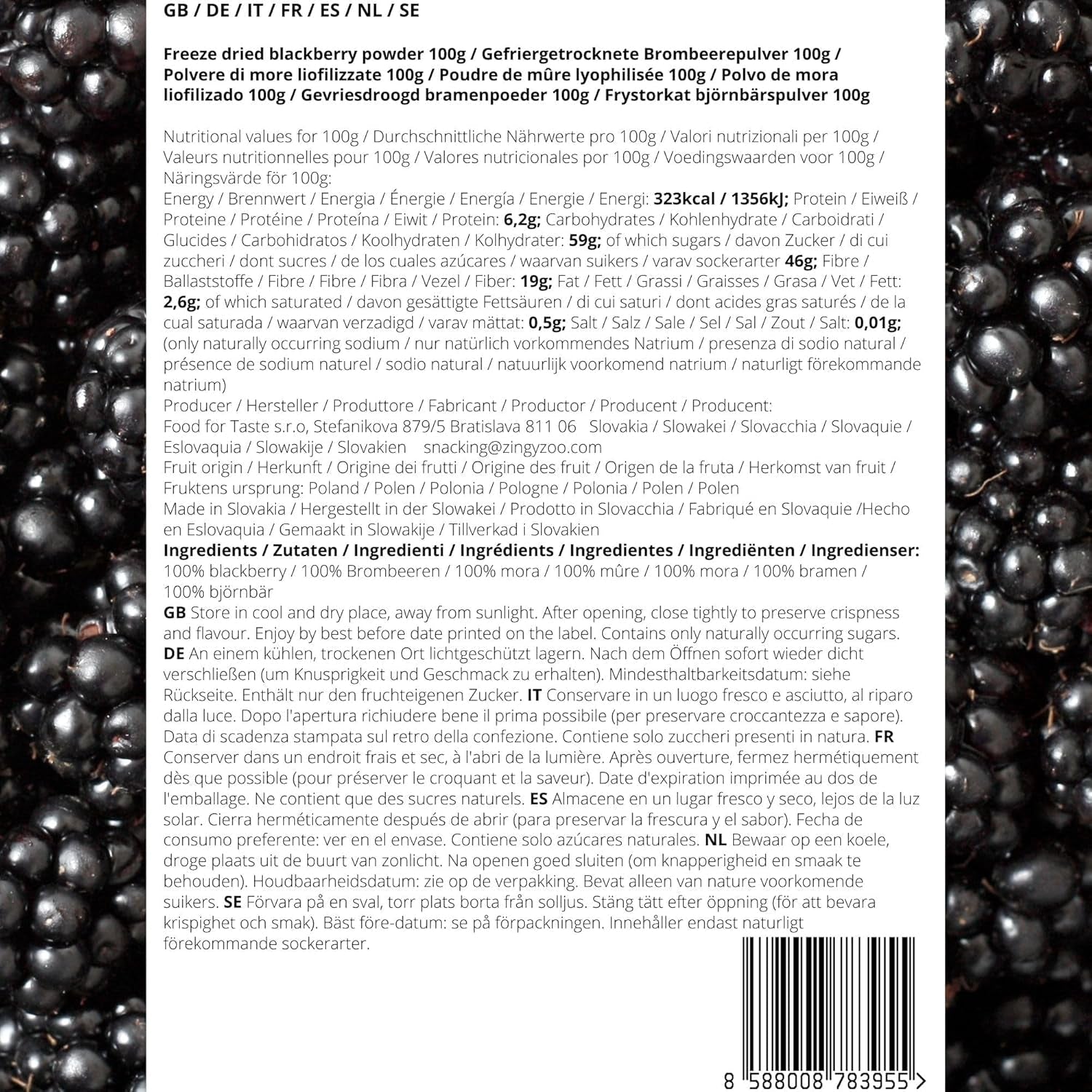 Mure liofilizate în pulbere | 100% pulbere de fructe liofilizate Fructe naturale uscate fără aditivi | pulbere de fructe Fructe liofilizate pulbere de mure Produse deshidratate Naty Shop