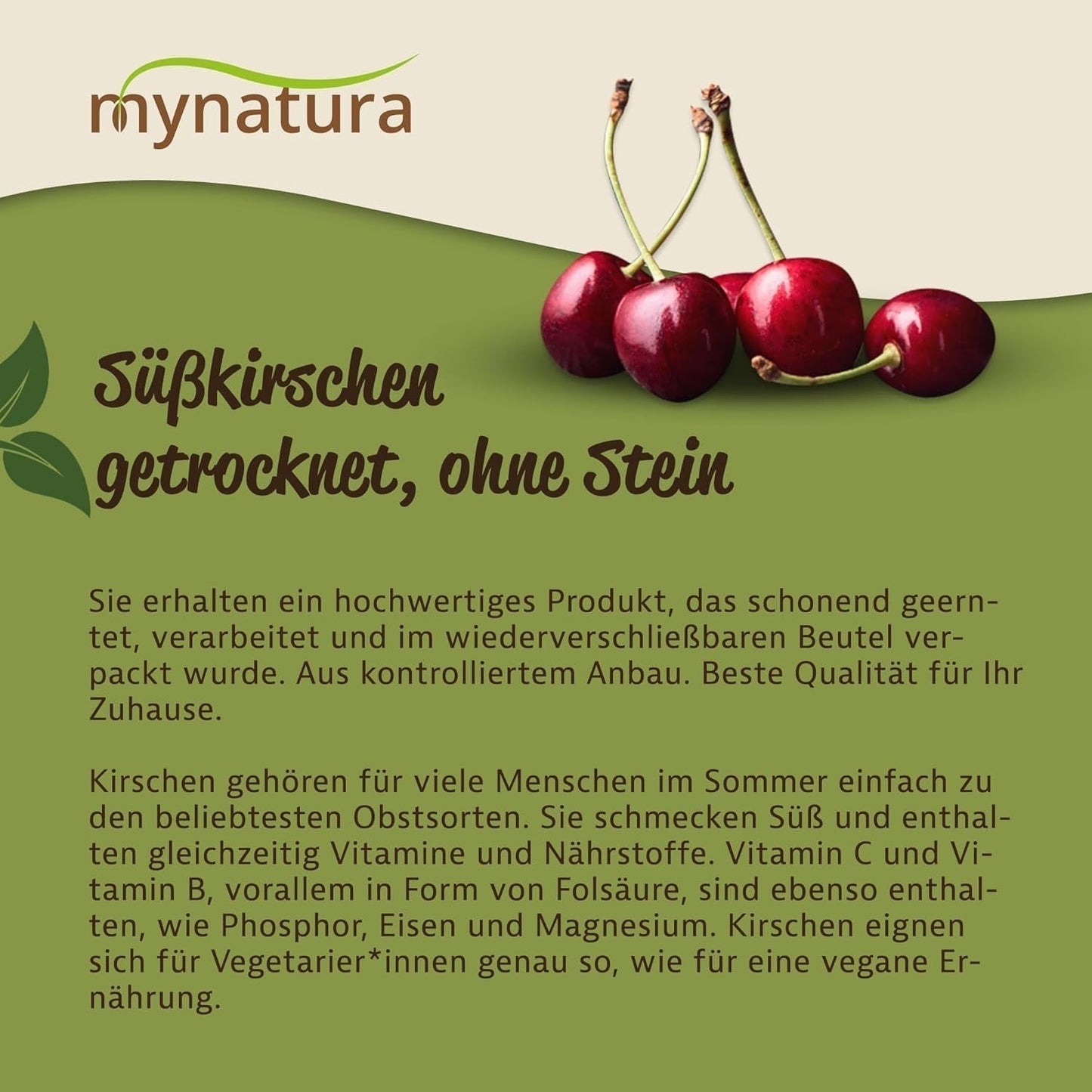 Mynatura cireșe dulci, uscate, fără sâmburi I Neîndulcite I Fructe uscate I Fără aditivi I Coacere I Cireșe I Snack I Muesli I Vegan I Pungă (1x 1000g) Produse deshidratate Naty Shop