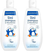 PAEDIPROTECT 2in1 șampon și loțiune de spălare pentru bebeluși și copii 200 ml, curățare delicată și păr fără parfum și microplastice, gelul de duș hidratează pielea uscată și sensibilă, de asemenea pentru adulți Copii - Baie si Skincare Naty Shop Alb 200 Ml (pachet de 2)