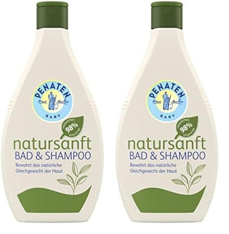PENATEN baie și șampon (400 ml), baie și șampon blând pentru bebeluși formulat fără parabeni și coloranți, gel de duș și șampon pentru păr special dezvoltat pentru nou-născuți pentru pielea delicată a bebelușului Copii - Baie si Skincare Naty Shop 395 Ml (pachet de 2) Șampon