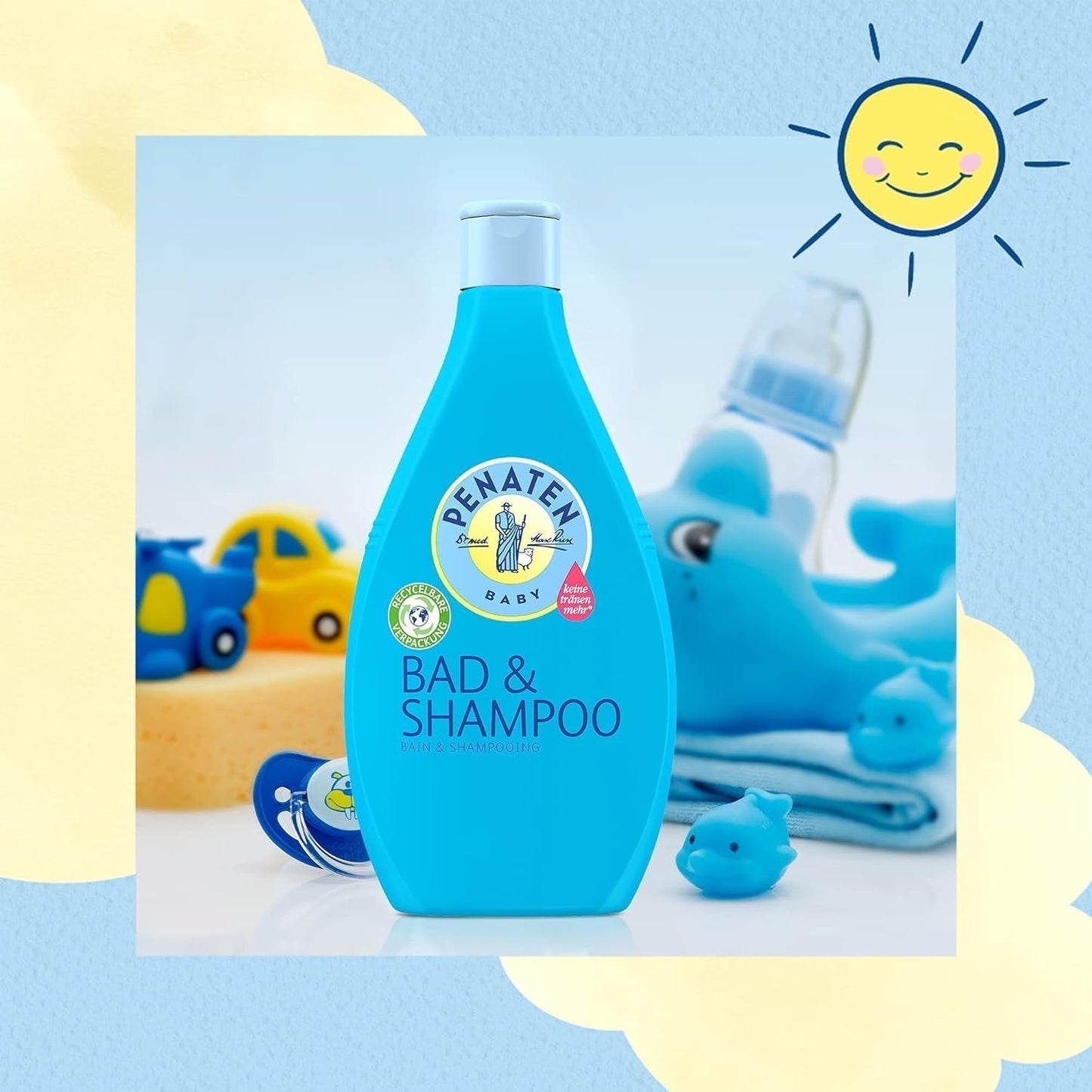 PENATEN baie și șampon (400 ml), baie și șampon blând pentru bebeluși formulat fără parabeni și coloranți, gel de duș și șampon pentru păr special dezvoltat pentru nou-născuți pentru pielea delicată a bebelușului Copii - Baie si Skincare Naty Shop