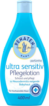 PENATEN Ultra Sensitive Care Cream Face & Body (100ml) cremă de față și de corp pentru bebeluși fără parfum, cremă hidratantă protectoare și hrănitoare pentru pielea foarte sensibilă a bebelușilor predispuși la neurodermatită Copii - Baie si Skincare Naty Shop 400 Ml (1 pachet) Loțiune de îngrijire ultra-sensibilă
