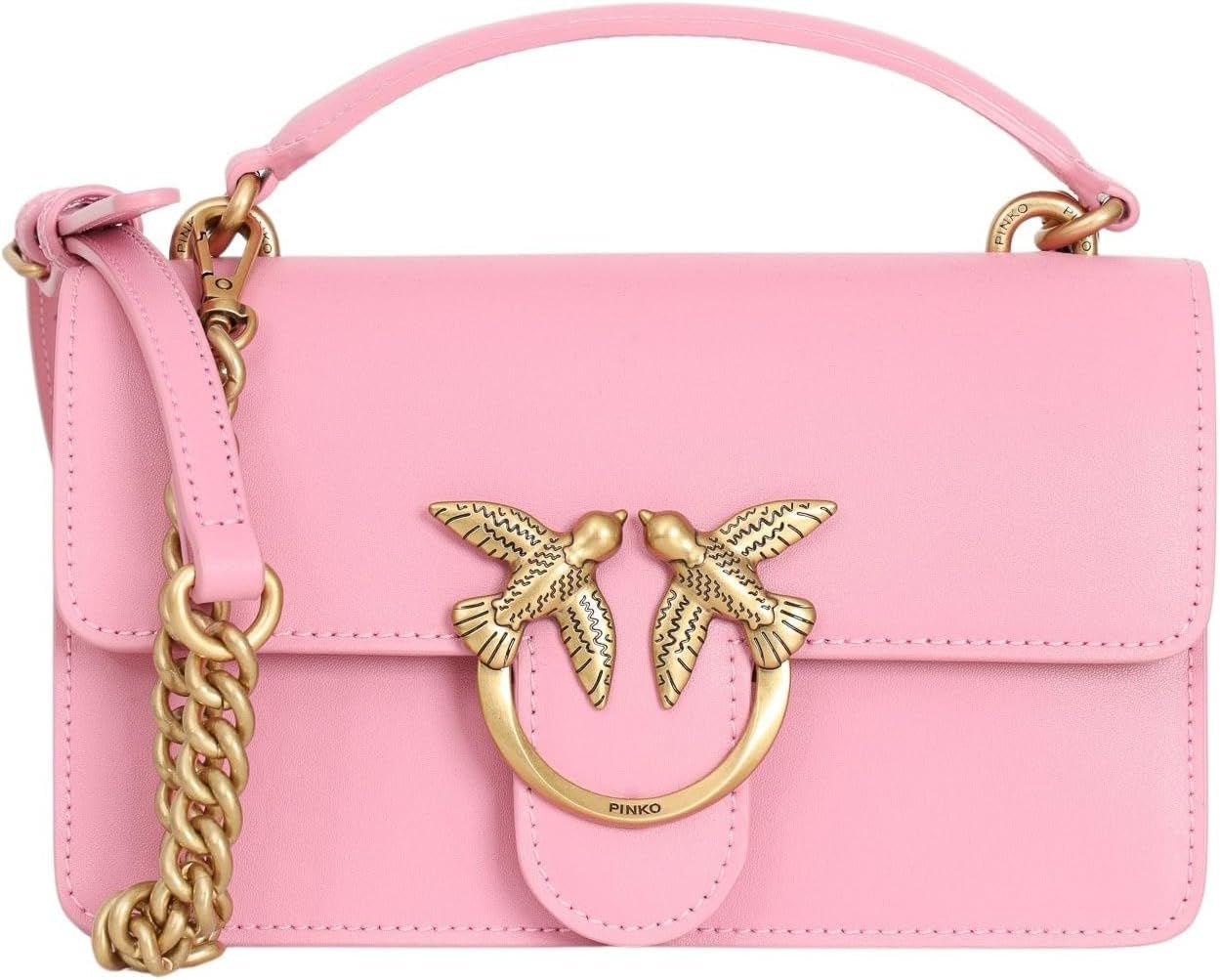 Pinko Ladies Love One Mini Geantă ușoară din mătase de vițel Genti Femei Naty Shop P31Q_Pink-Marino-Aur antic
