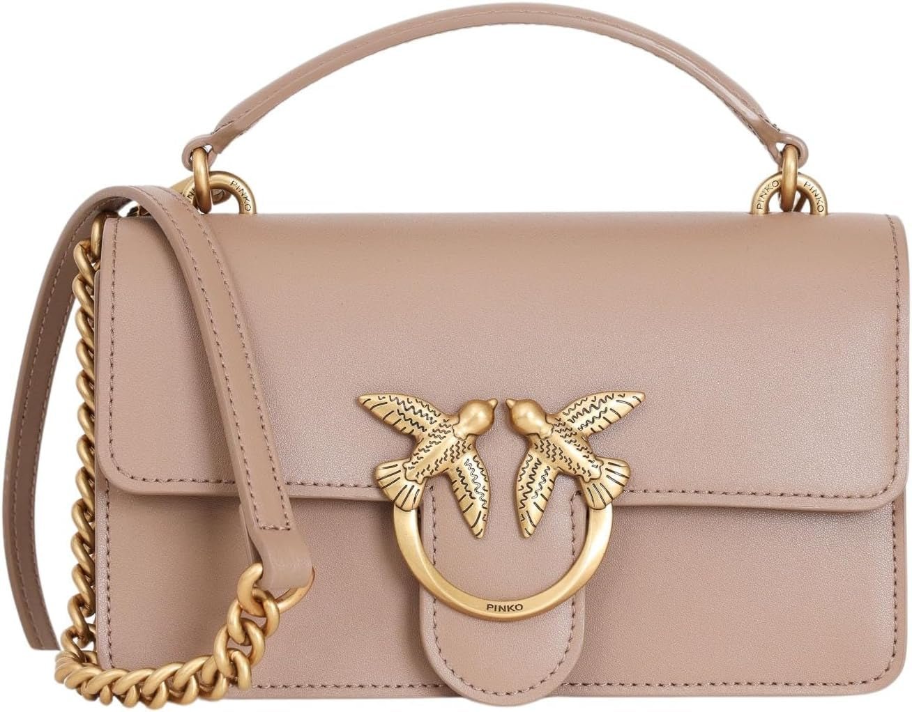 Pinko Ladies Love One Mini Geantă ușoară din mătase de vițel Genti Femei Naty Shop D01Q_Biscuit Ginger Aur antic