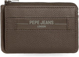 Portofele și portmonee Pepe Jeans Checkbox din piele de vacă, negru, maro, albastru și gri Portofel Barbati Naty Shop Maro Suport de card