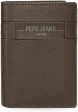 Portofele și portmonee Pepe Jeans Checkbox din piele de vacă, negru, maro, albastru și gri Portofel Barbati Naty Shop Maro Portofel vertical