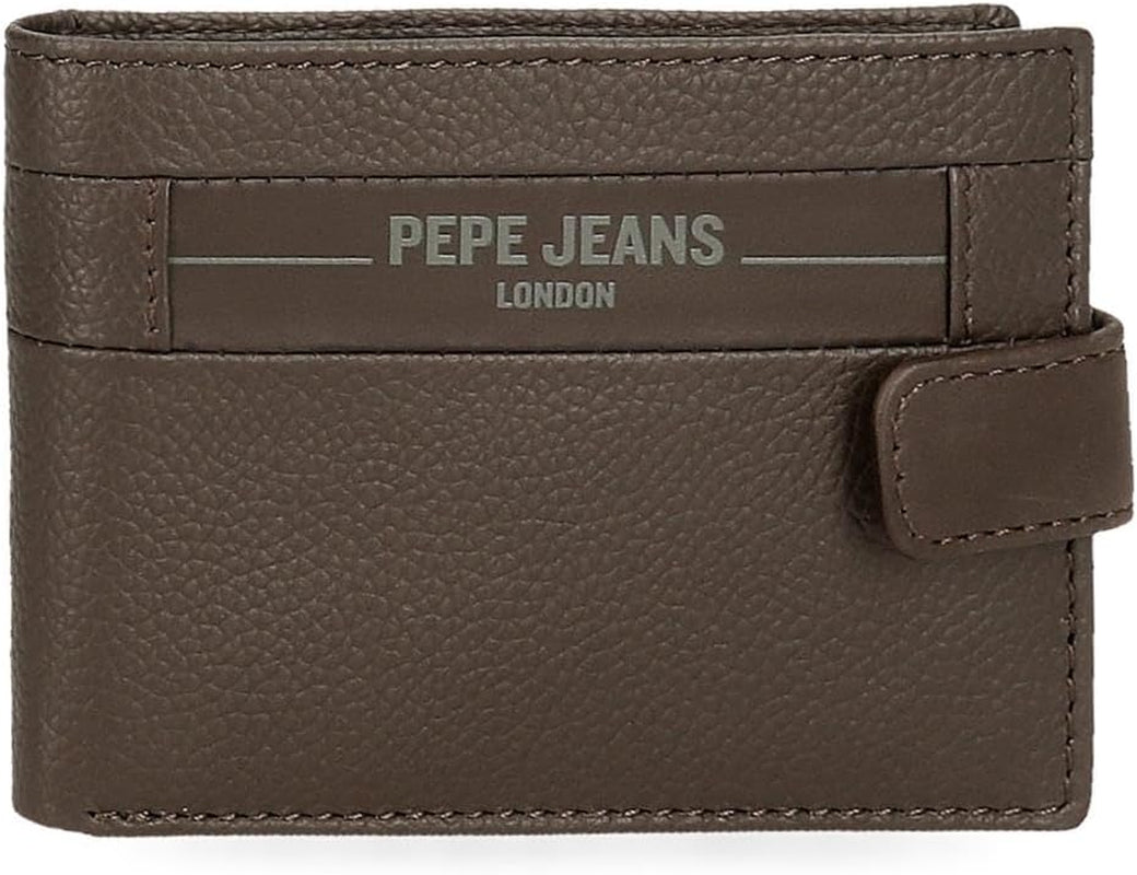Portofele și portmonee Pepe Jeans Checkbox din piele de vacă, negru, maro, albastru și gri Portofel Barbati Naty Shop Maro Portofel orizontal