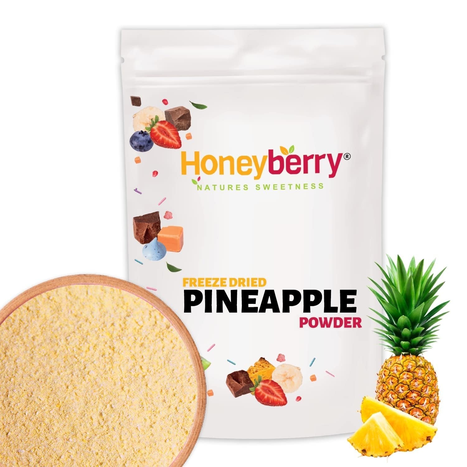 Pudră de ananas liofilizată 100g - Pudră de fructe liofilizate - Pudră de ananas liofilizată pentru smoothie-uri, iaurt și coacere - Pudră de ananas 100% naturală fără aditivi Produse deshidratate Naty Shop 100G