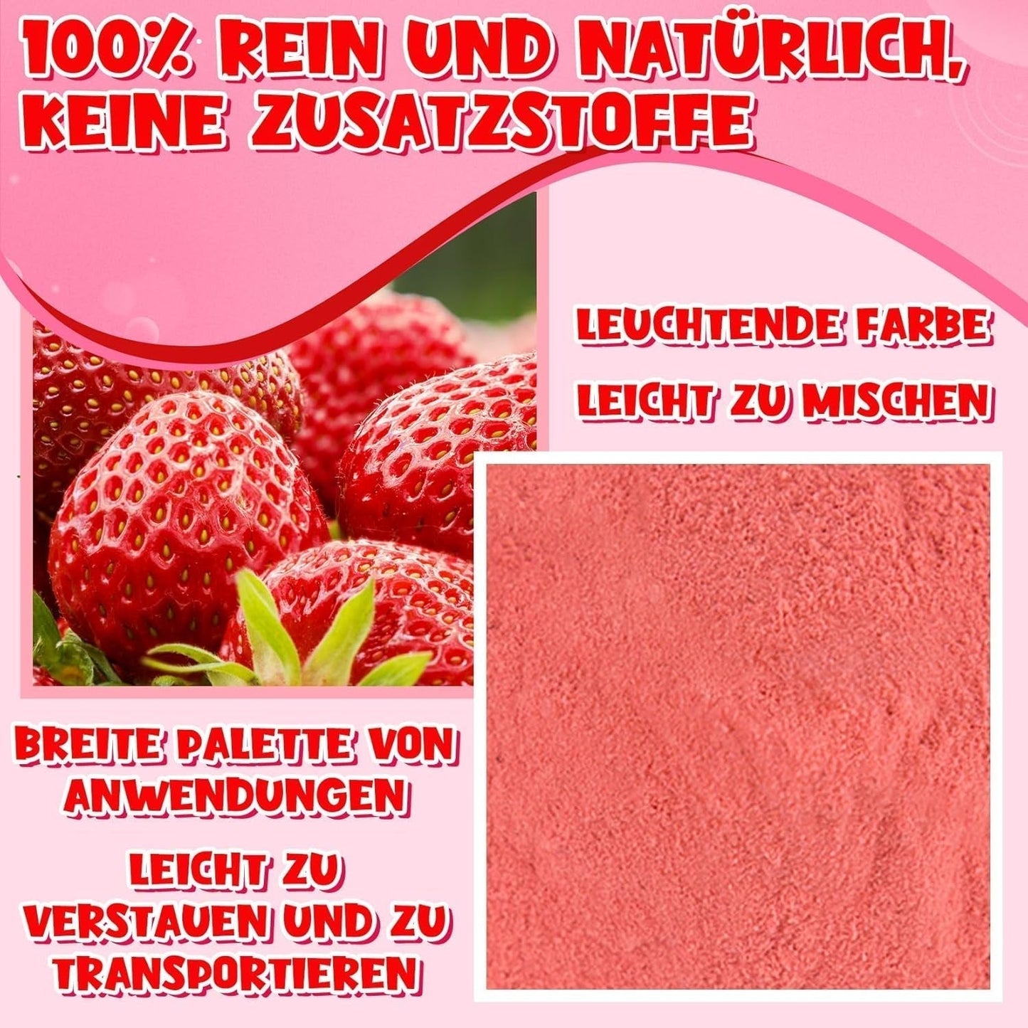 Pudră de căpșuni 120g - 100% căpșuni naturale Liofilizate, fără aditivi Amestecare ușoară Căpșuni nutritive, liofilizate pentru înghețată, prăjituri, smoothie-uri, băuturi, pudră aromatică Produse deshidratate Naty Shop