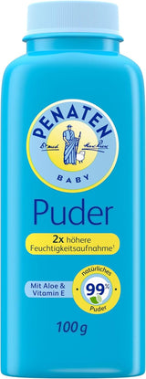 Pudră naturală pentru bebeluși Penaten cu aloe și vitamina E (1x 100g)- Protejează pielea sensibilă, absoarbe umezeala și menține pielea uscată- Aprobat dermatologic-99% ingrediente de origine naturală Copii - Baie si Skincare Naty Shop 100 G (1 pachet) Pudră pentru bebeluși