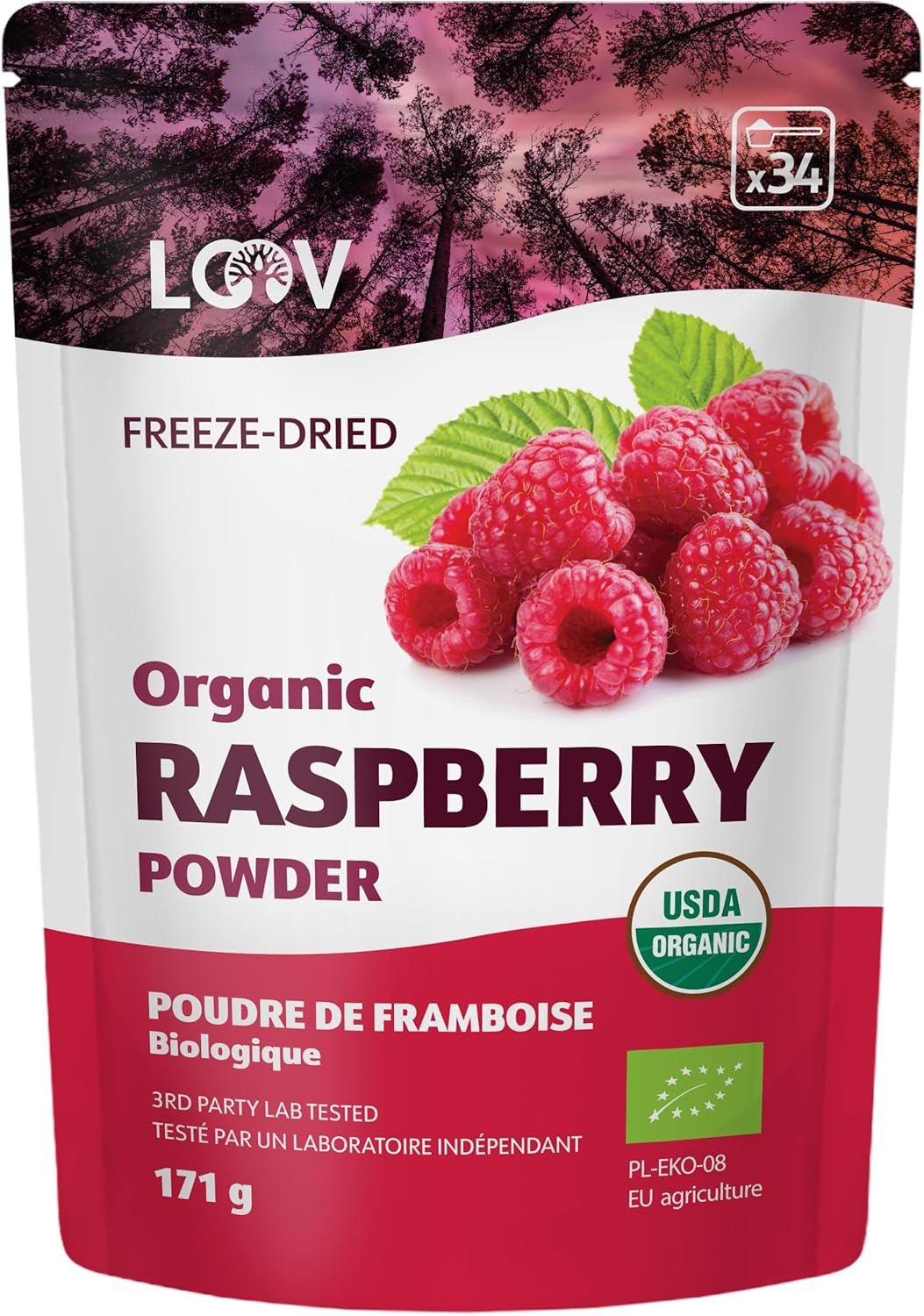 Pudră organică de zmeură, obținută din 100% zmeură întreagă, pulbere obținută din zmeură liofilizată, 171 g, din Europa, aprovizionare pentru 24 de zile, fără zahăr adăugat Produse deshidratate Naty Shop Titlu implicit