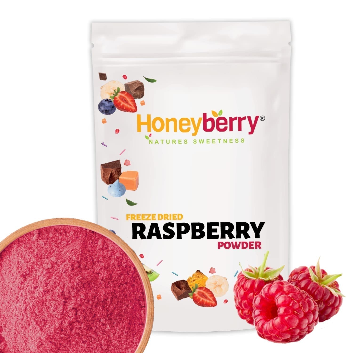 Pulbere de zmeură liofilizată 100g - Pulbere de fructe liofilizate - Pulbere de zmeură liofilizată pentru coacere, smoothie-uri și muesli - Pulbere de zmeură 100% naturală fără aditivi Produse deshidratate Naty Shop 100G
