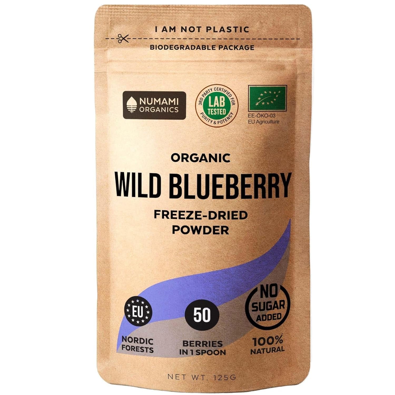 Pulbere organică de afine sălbatice, afine întregi liofilizate, 100% calitatea alimentelor crude, bogate în antioxidanți și vitamina C, fără zahăr adăugat, recoltate în Europa de Nord Produse deshidratate Naty Shop 125 Gms