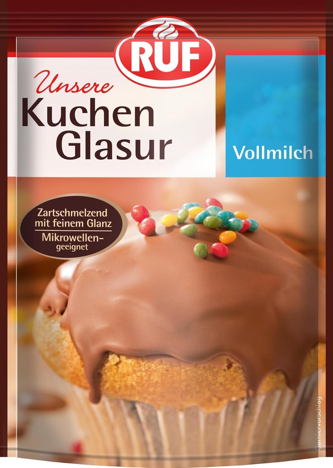 RUF Cake Glaze Bourbon Vanilla, 100g într-o pungă, rezistent la microunde, pentru glazurarea și decorarea biscuiților, brioșelor și prăjiturilor, fără gluten Pasta de zahar Naty Shop Lapte integral