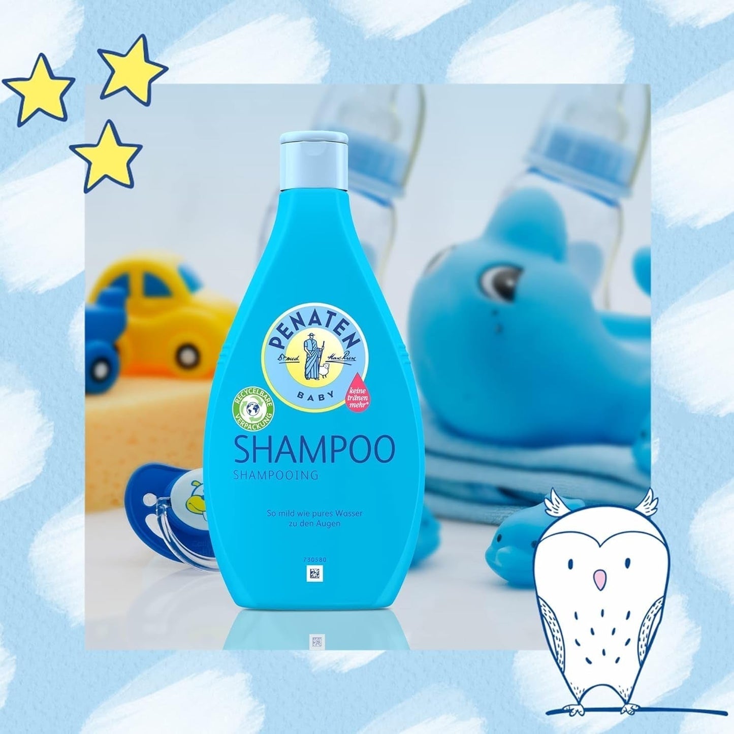 Șampon PENATEN (400 ml), șampon deosebit de delicat pentru bebeluși, pentru păr moale și ușor de pieptănat, la fel de blând ca apa pură pentru ochi, în ambalaj reciclabil (pachet de 2) Copii - Baie si Skincare Naty Shop