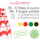 ScrapCooking - Set de 5 Fondant - alb, galben, roșu, verde și maro - 5 x 80g - pastă de zahăr pentru prăjituri Decorațiuni pentru torturi Ziua de naștere Crăciun - fără gluten și fără ulei de palmier - 7257 Pasta de zahar Naty Shop