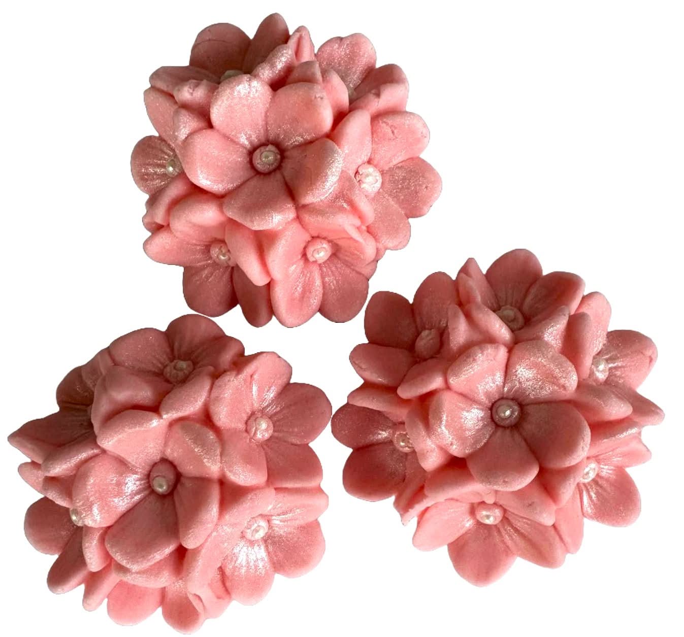 Set 3 decoratiuni comestibile din zahar, Flori roz Decoratiuni din Pasta de Zahar Nati Shop