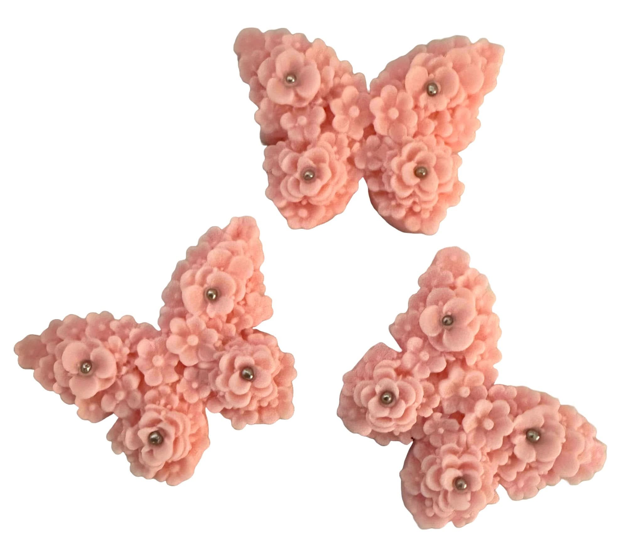 Set 3 decoratiuni comestibile din zahar, Fluturi roz Decoratiuni din Pasta de Zahar Nati Shop