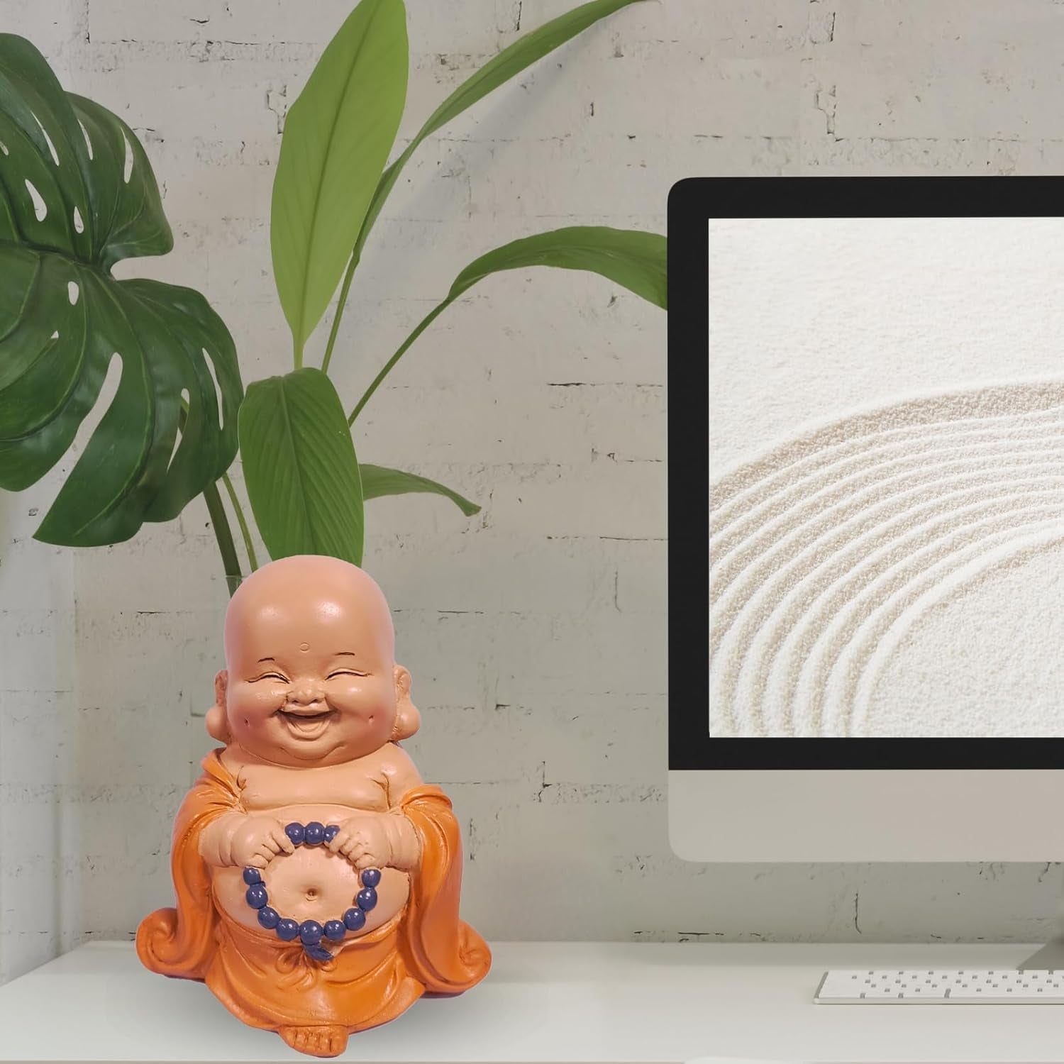 Statuetă Buddha râzând cu rozariu - Figurină inspirată și veselă - Talisman norocos plin de pozitivitate - Idee de cadou drăguță și spirituală - -H 10 cm - Zen'Light Statuete si sculpturi Naty Shop