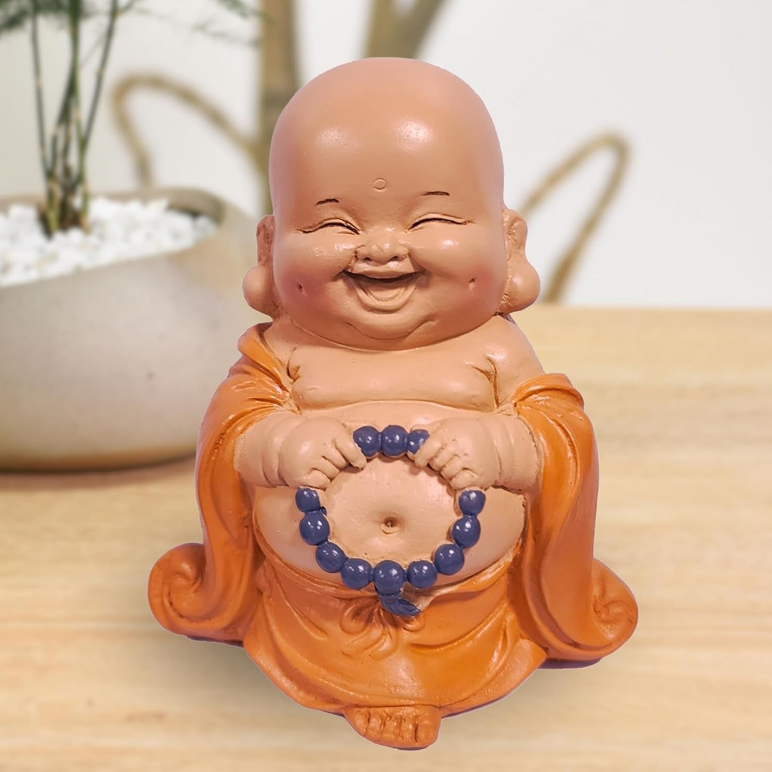 Statuetă Buddha râzând cu rozariu - Figurină inspirată și veselă - Talisman norocos plin de pozitivitate - Idee de cadou drăguță și spirituală - -H 10 cm - Zen'Light Statuete si sculpturi Naty Shop