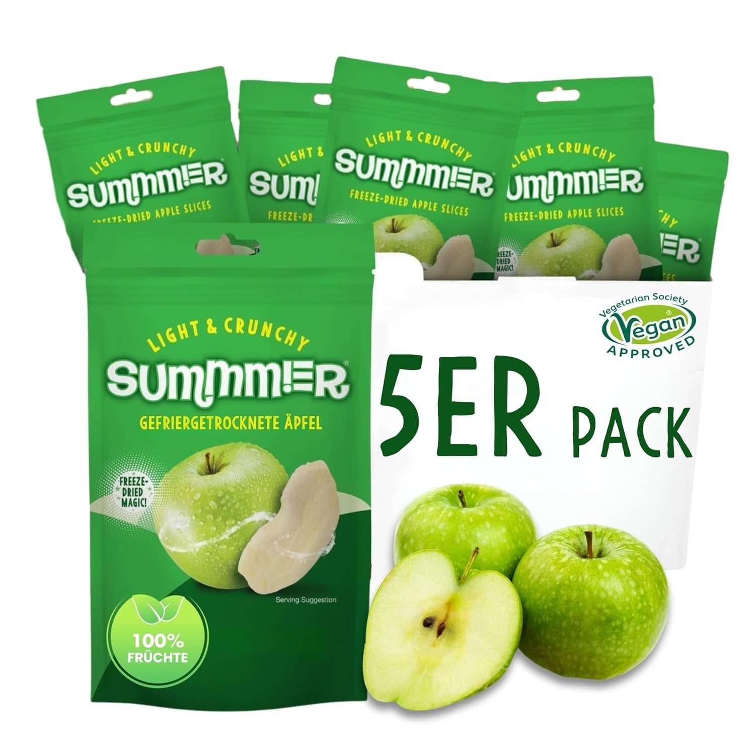 Summmer căpșuni liofilizate - pachet de 5 - fără zahăr, 100% naturale, delicioase gustări crocante pentru copii și adulți, ideale pentru cereale și cutii de prânz (55g) Produse deshidratate Naty Shop Pachet de 5 Măr