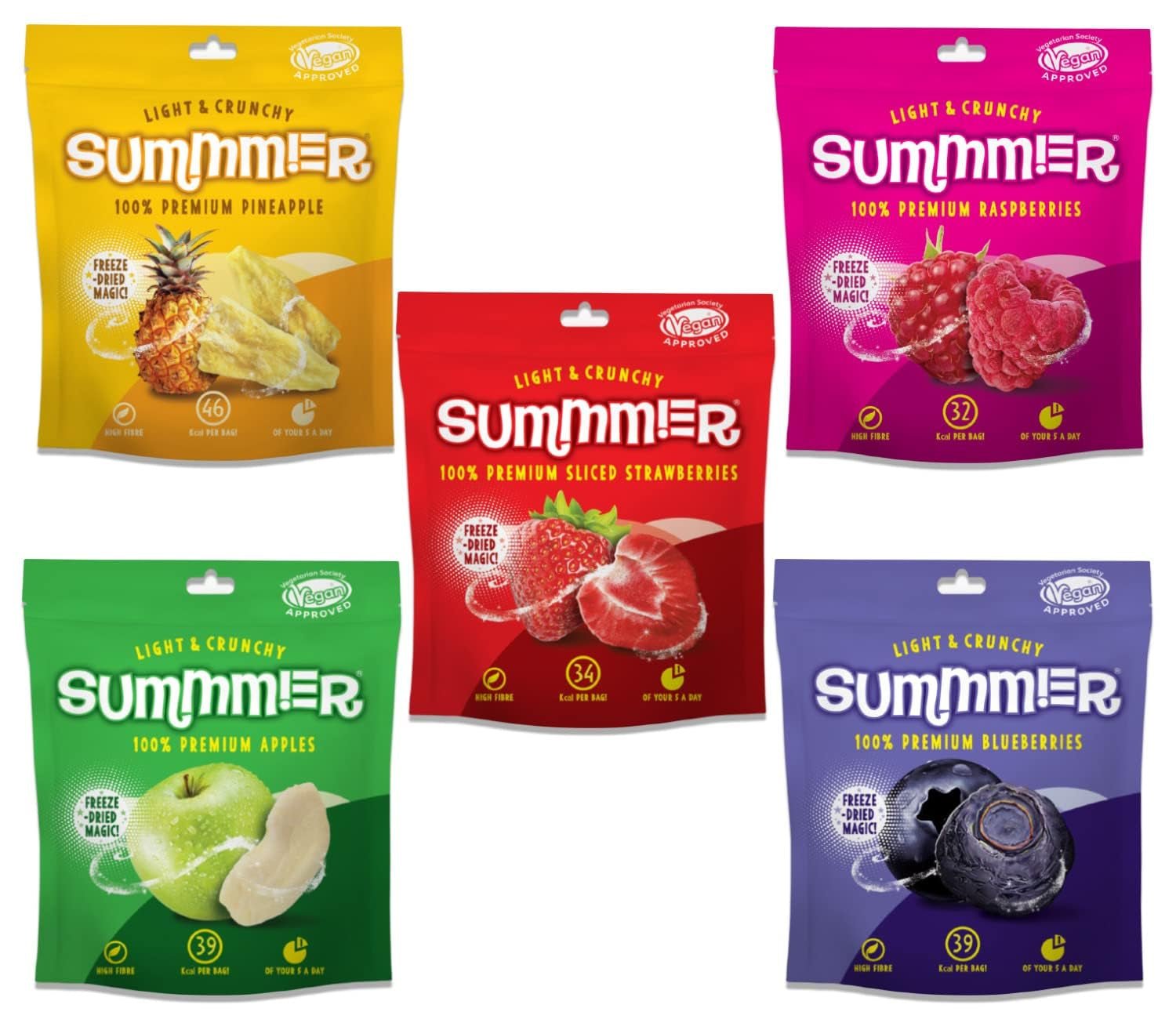 Summmer căpșuni liofilizate - pachet de 5 - fără zahăr, 100% naturale, delicioase gustări crocante pentru copii și adulți, ideale pentru cereale și cutii de prânz (55g) Produse deshidratate Naty Shop Pachet de 5 Se amestecă