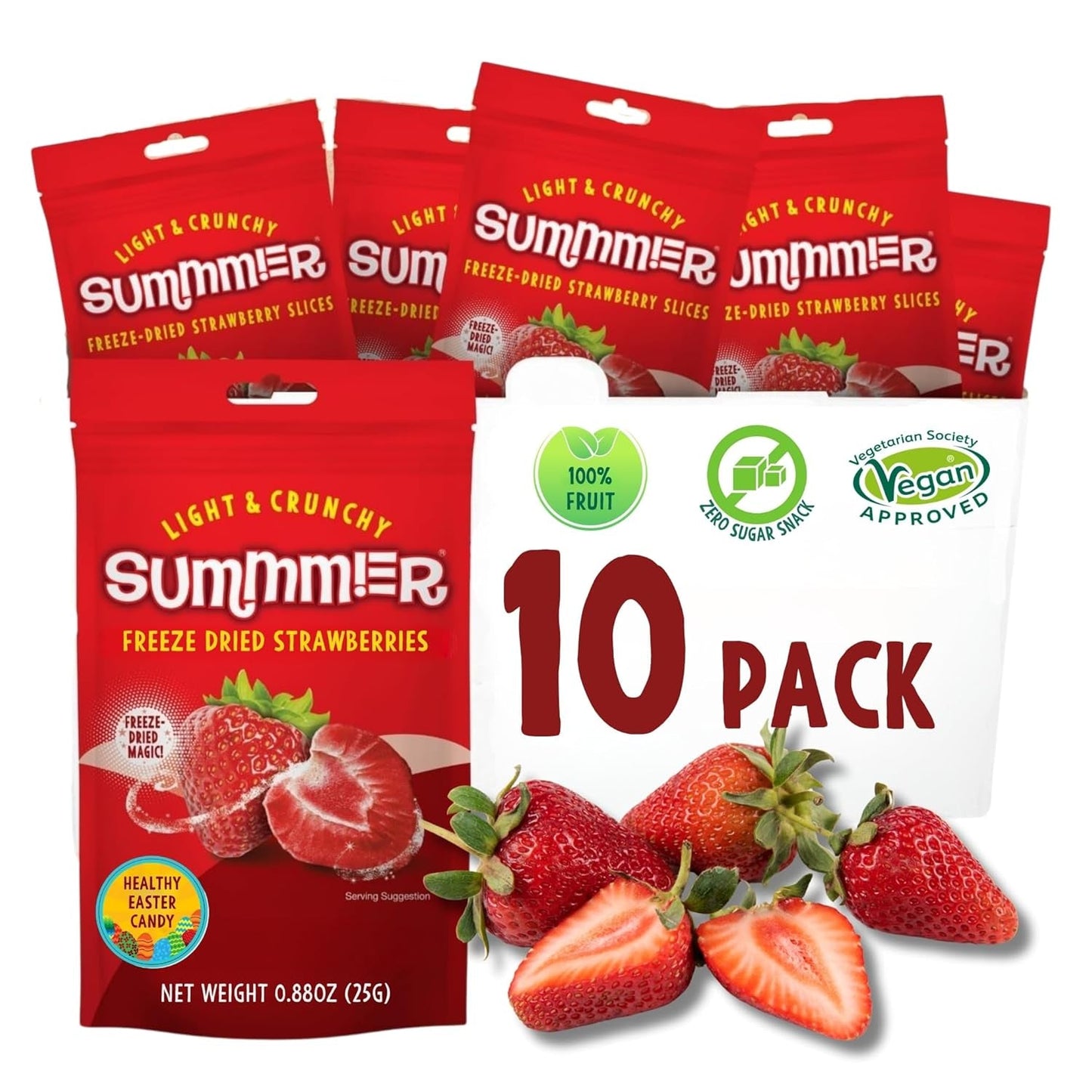 Summmer căpșuni liofilizate - pachet de 5 - fără zahăr, 100% naturale, delicioase gustări crocante pentru copii și adulți, ideale pentru cereale și cutii de prânz (55g) Produse deshidratate Naty Shop Pachet de 10 Căpșuni