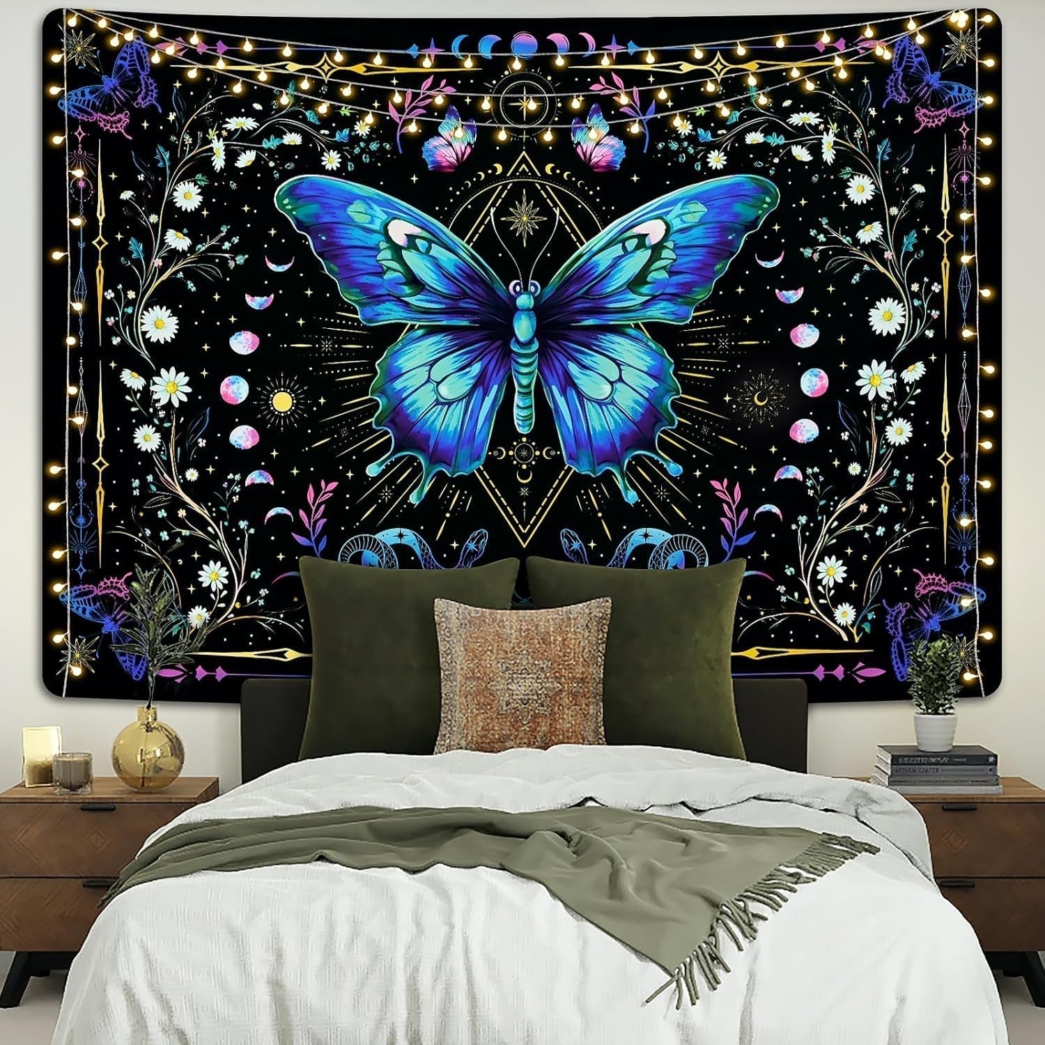 Tapiserie alishomtll fluture faza lunii florale daisy negru Casa - Accesorii si Decoratiuni Naty Shop