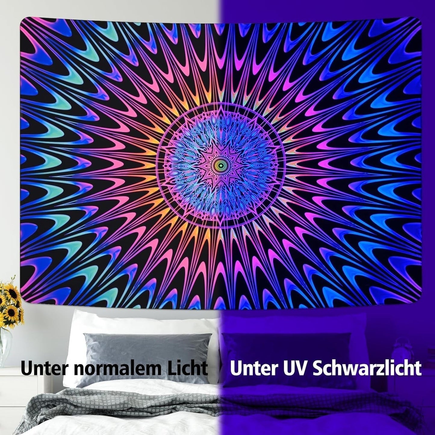 Tapiserie alishomtll mandala colorata lumina neagra arta Casa - Accesorii si Decoratiuni Naty Shop