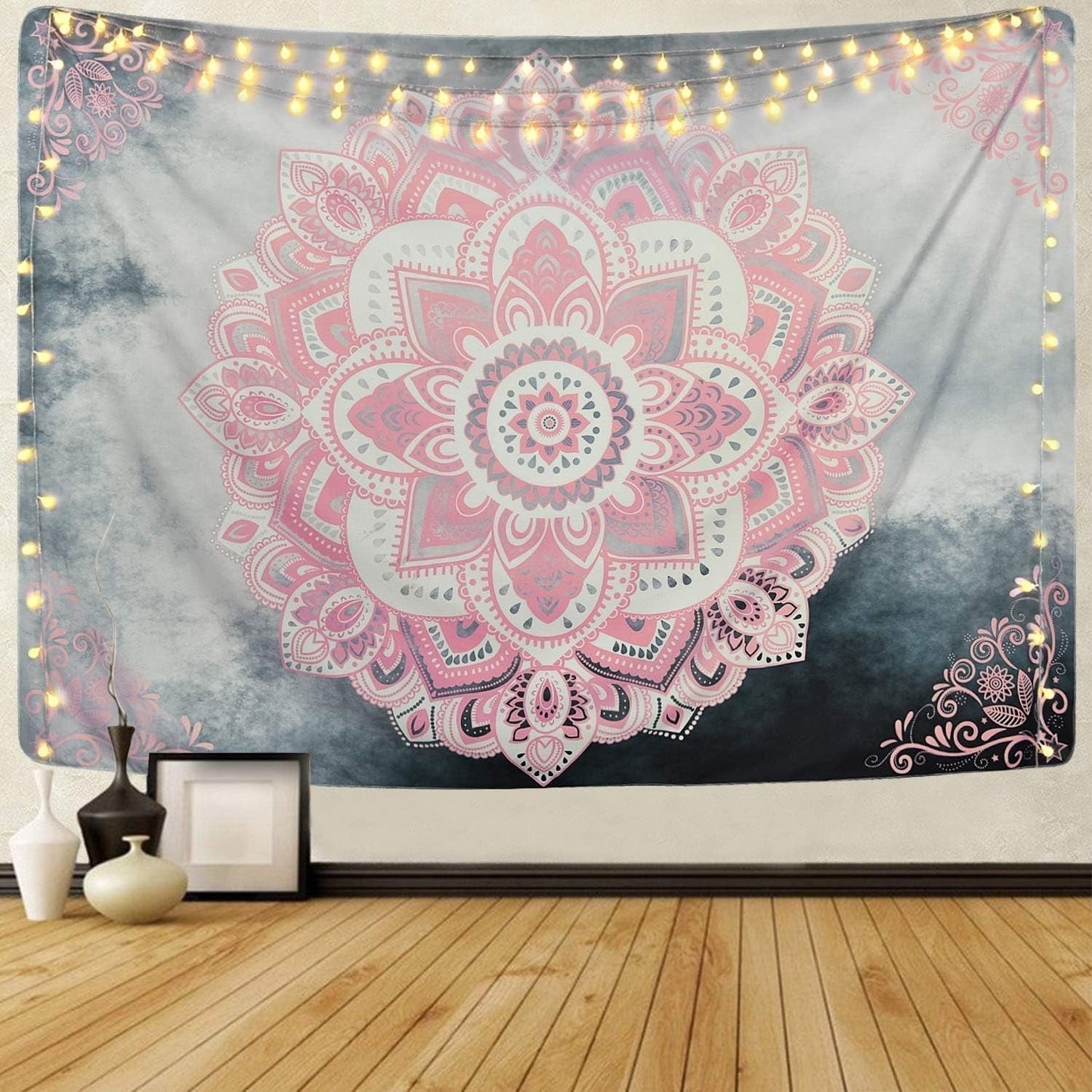 Tapiserie alishomtll mandala panza boema indiana Casa - Accesorii si Decoratiuni Naty Shop Gri roz 210.1L X 150.1B Cm