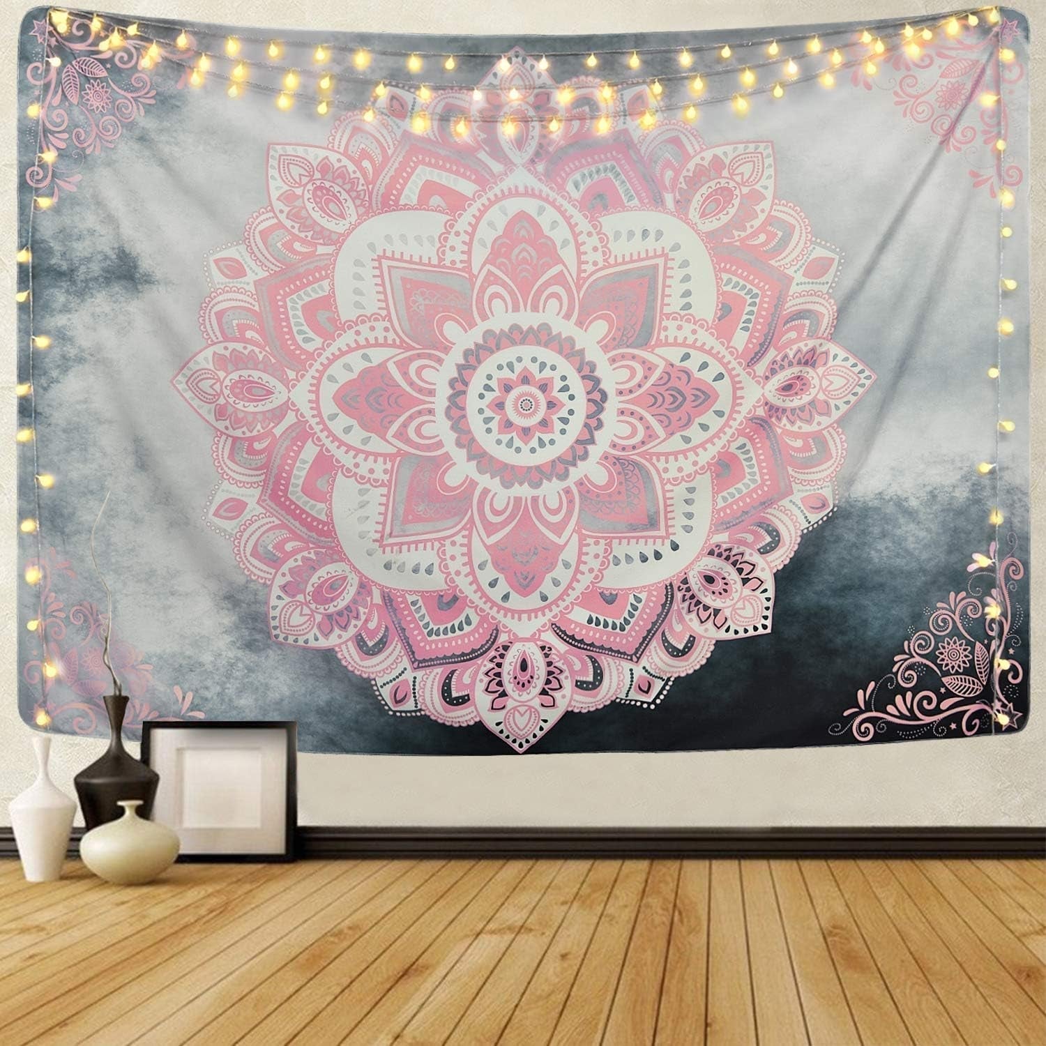 Tapiserie alishomtll mandala panza boema indiana Casa - Accesorii si Decoratiuni Naty Shop Gri roz 210.1L X 150.1B Cm