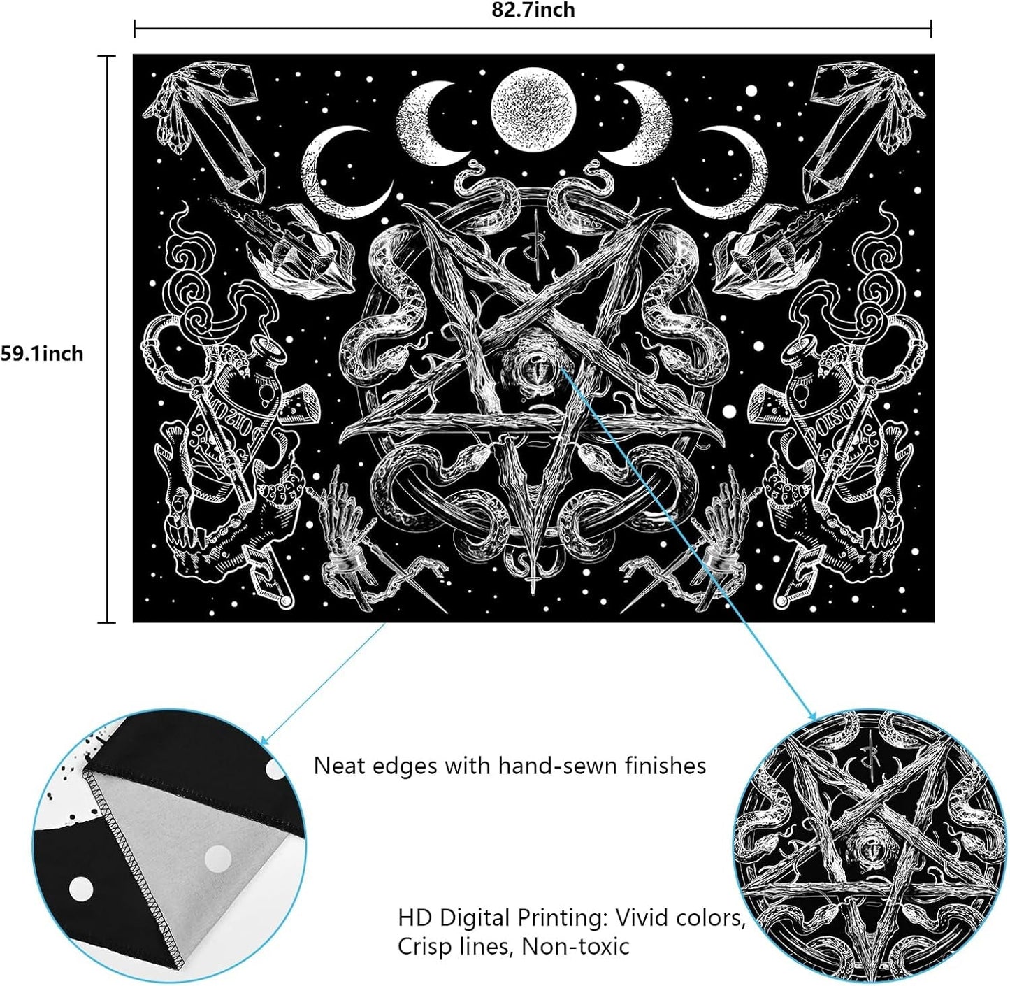 Tapiserie alishomtll witchy snake estetic gothic pentagram wall Casa - Accesorii si Decoratiuni Naty Shop